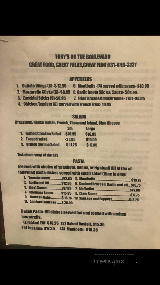 Tony's On the Boulevard - Sound Beach, NY menu_pic