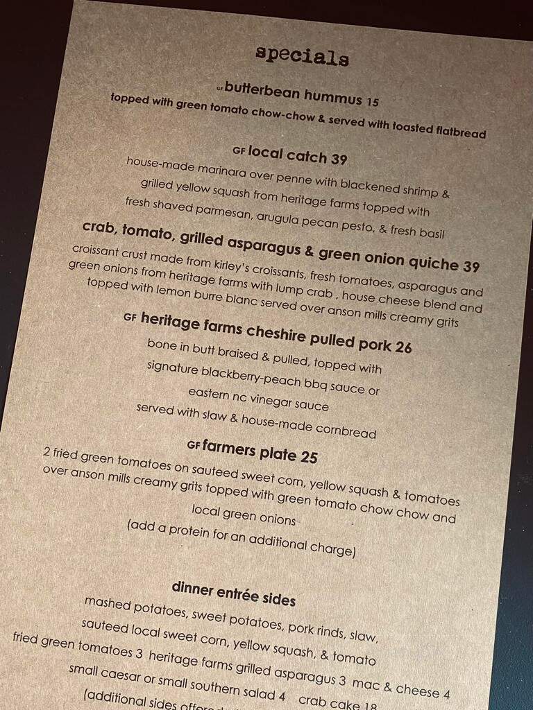 Southern, A Gathering Place - Southport, NC menu_pic