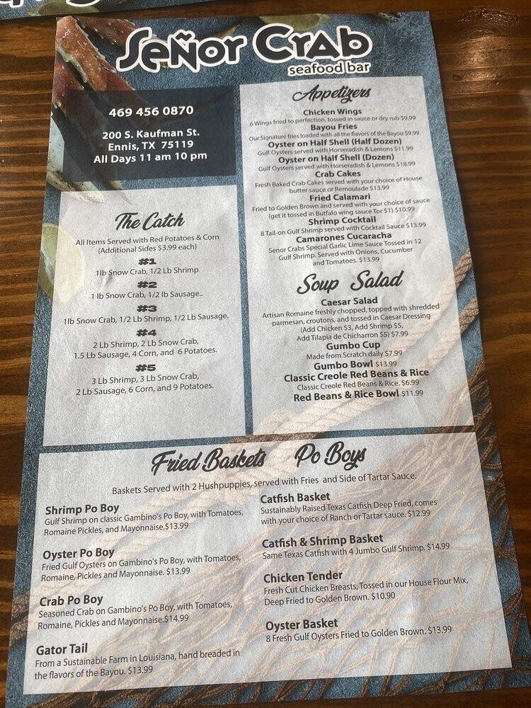 Senor Crab Seafood Bar - Ennis, TX menu_pic