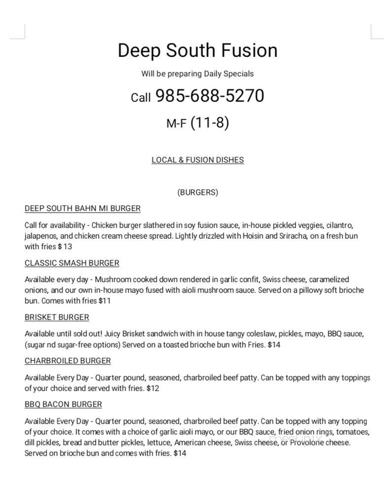 Deep South Fusion - Houma, LA menu_pic
