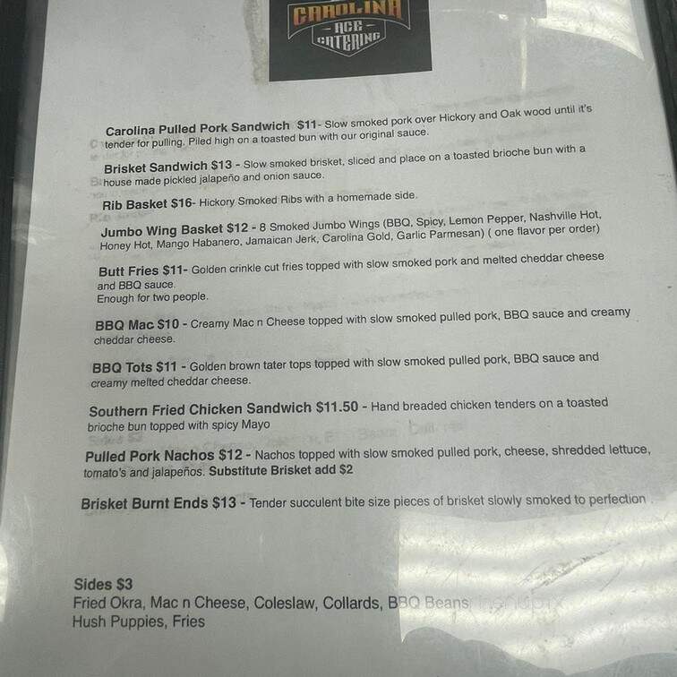 Carolina Ace BBQ - Hendersonville, NC menu_pic