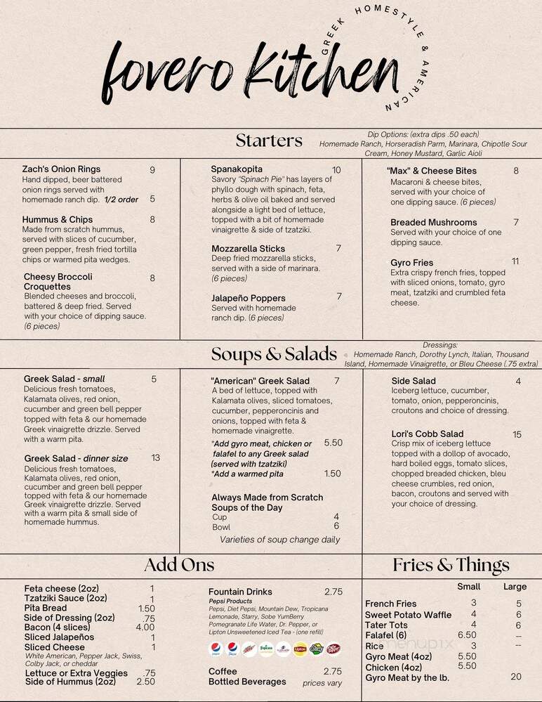 Fovero Greek & Homestyle Kitchen - Papillion, NE menu_pic