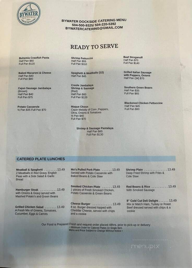 Bywater Dockside - Port Sulphur, LA menu_pic