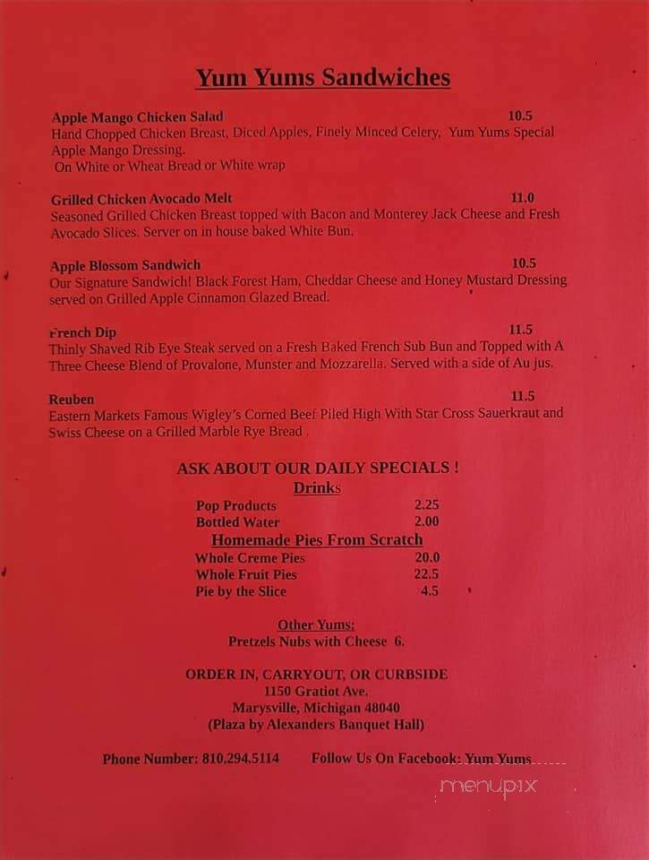 Yum Yums - Marysville, MI menu_pic