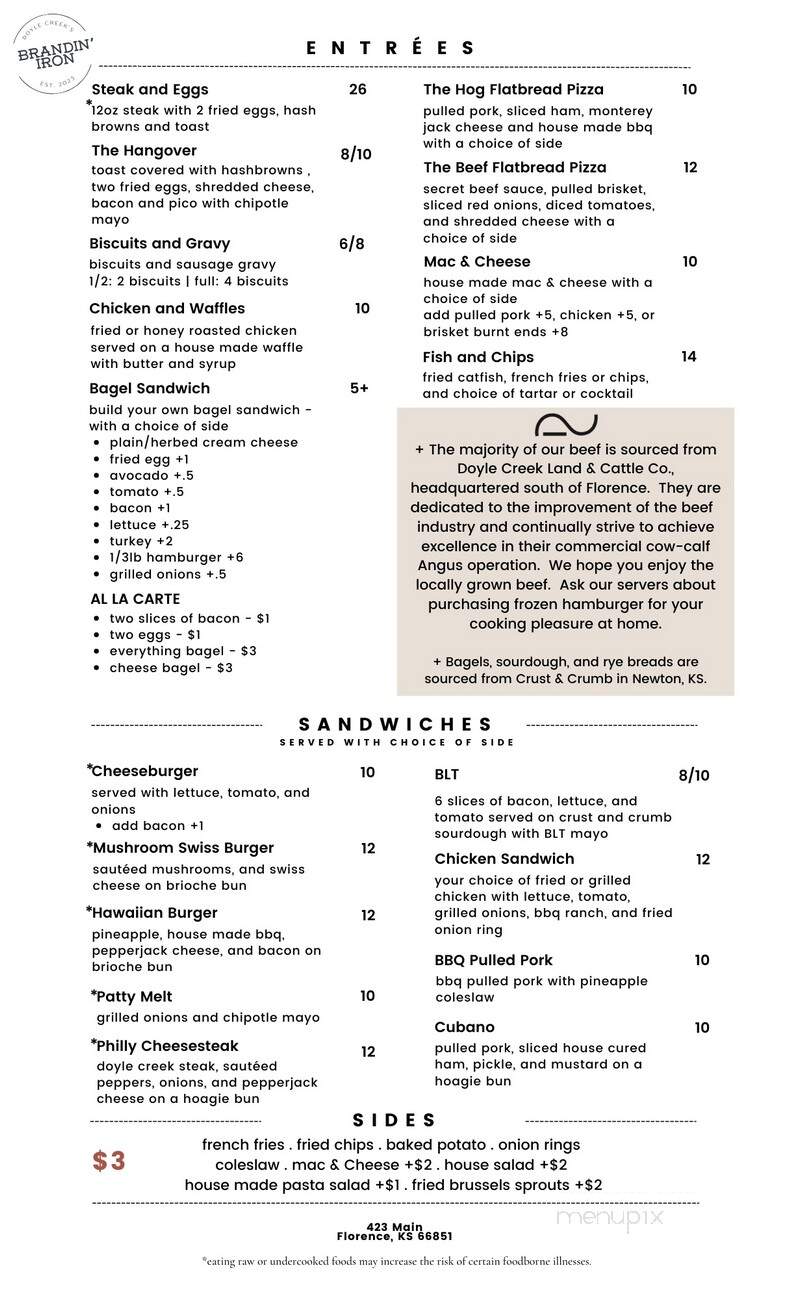 Brandin Iron - Florence, KS menu_pic