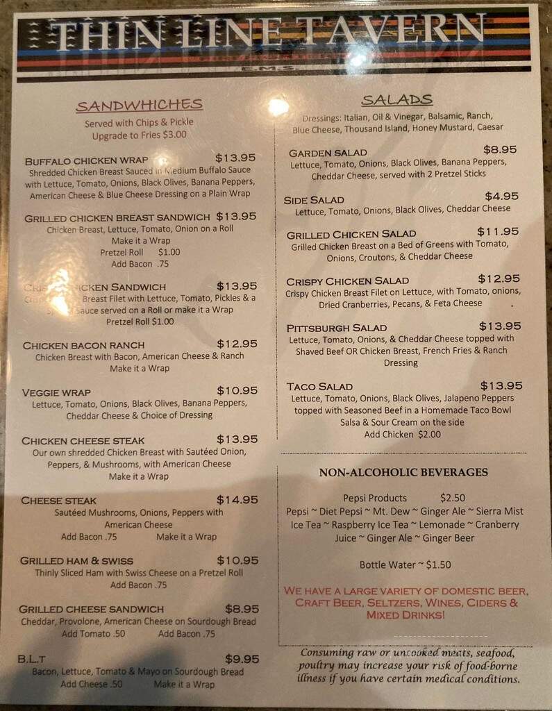 Thin Line Tavern - Mansfield, PA menu_pic