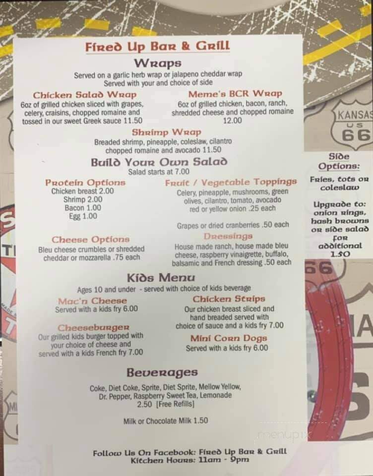 Fired Up Bar & Grill - Alexandria, MN menu_pic