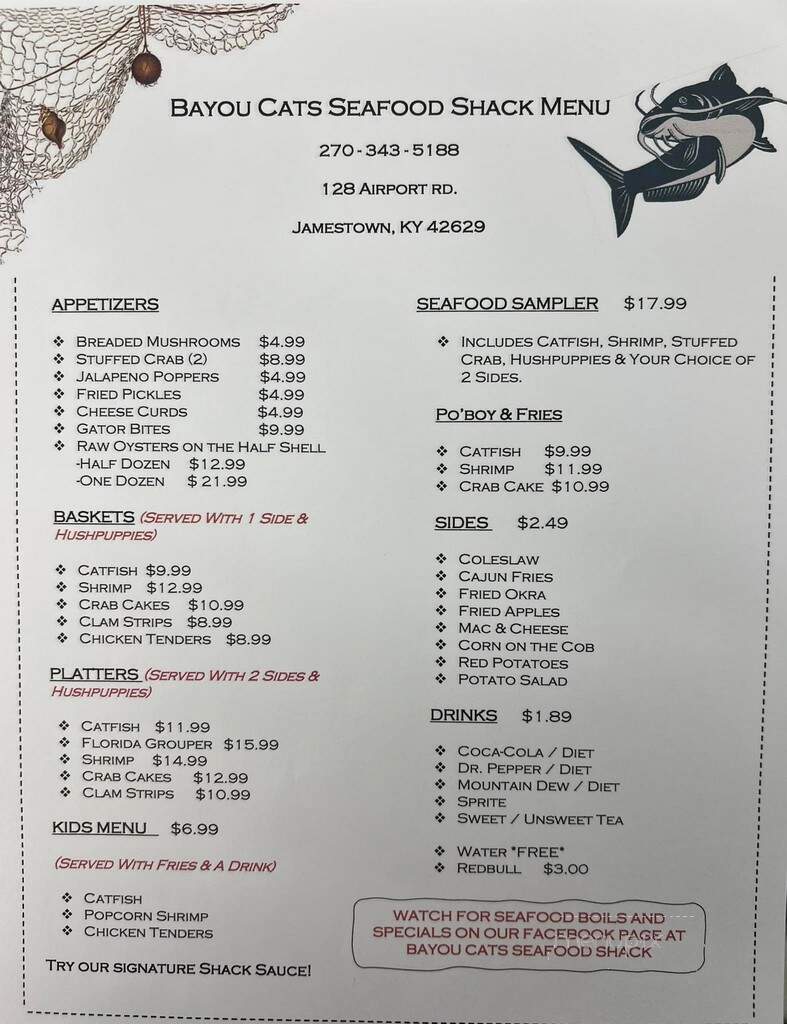Bayou Cats Seafood Shack - Jamestown, KY