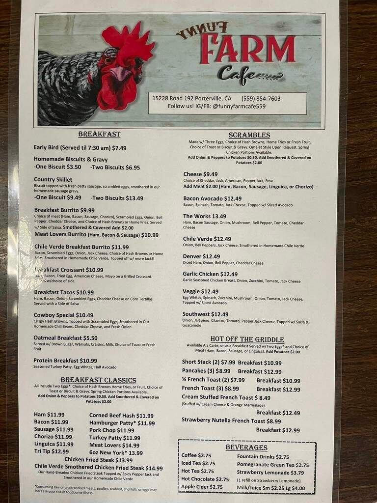 Funny Farm Cafe - Porterville, CA menu_pic