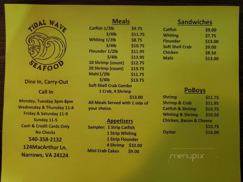 Tidal Wave Seafood - Narrows, VA menu_pic