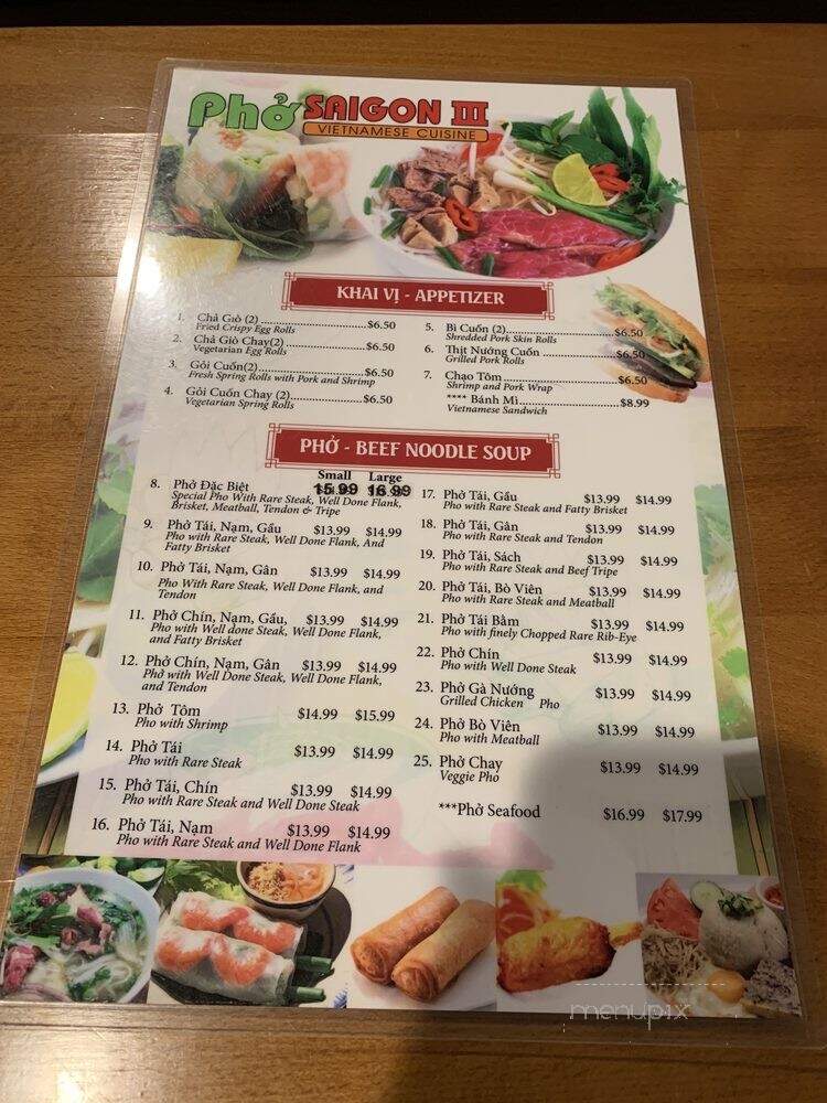Pho Saigon lll - Mount Pocono, PA menu_pic