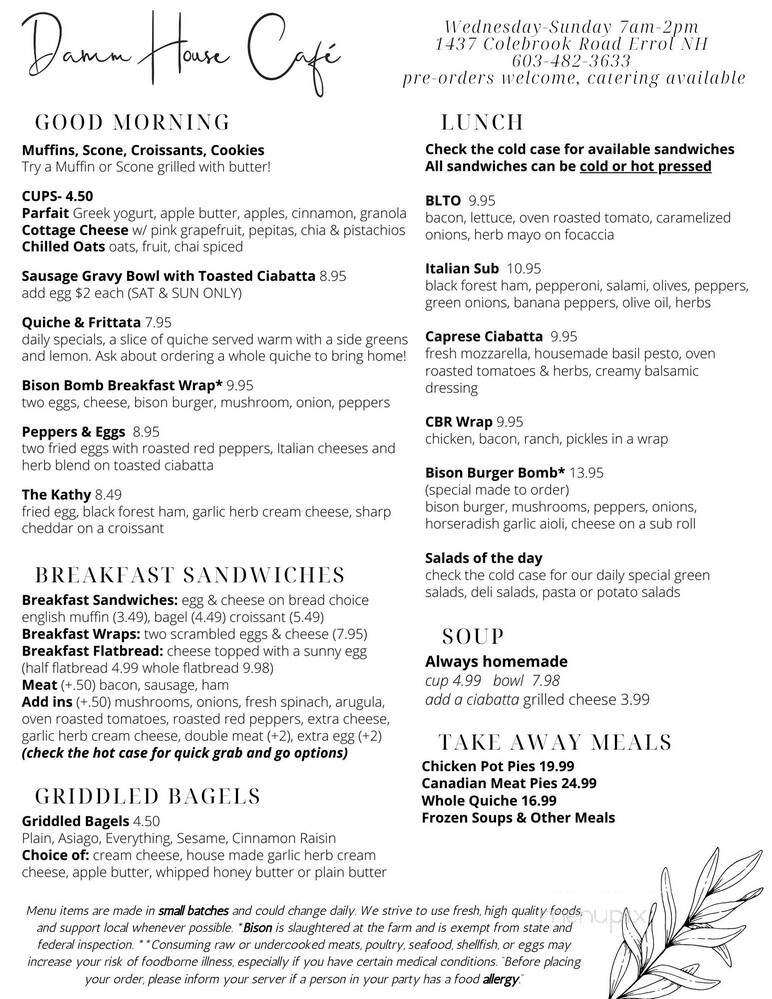 Damm House Cafe - Errol, NH menu_pic