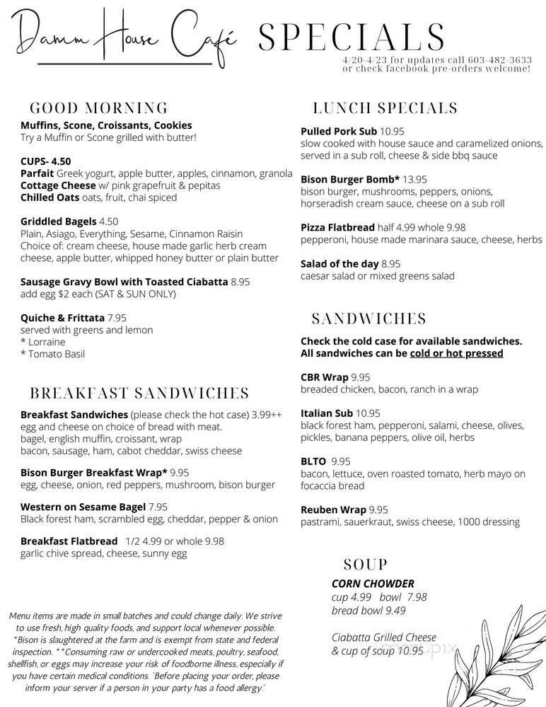Damm House Cafe - Errol, NH menu_pic