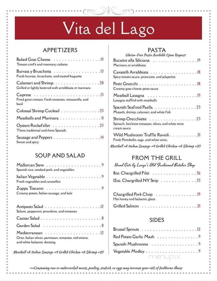 Vita del Lago - Michigan City, IN menu_pic