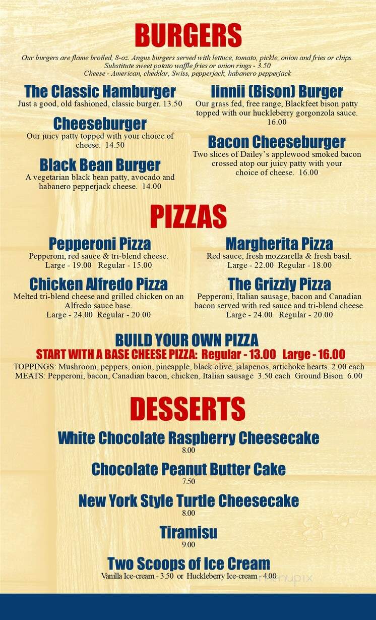 The Peak Restaurant - East Glacier Park Village, MT menu_pic