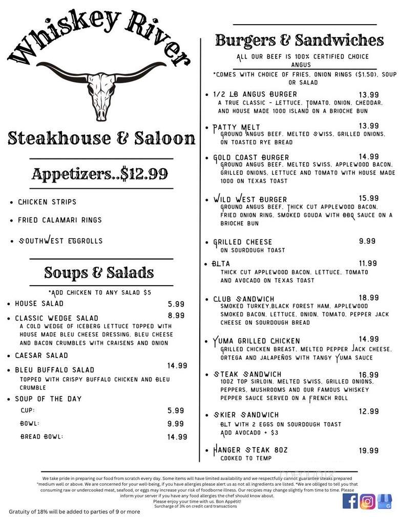 Whiskey River Steakhouse & Saloon - Parker, AZ menu_pic