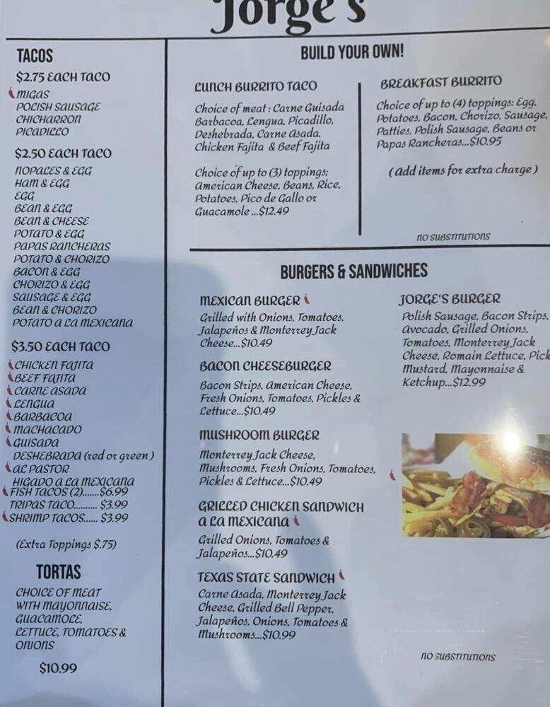 Jorge's Mexican Restaurant - San Marcos, TX menu_pic