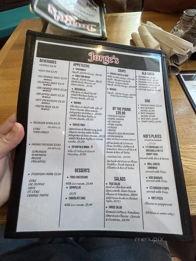 Jorge's Mexican Restaurant - San Marcos, TX menu_pic