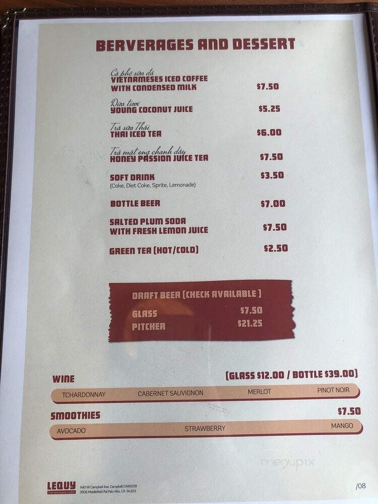 Lequy - Palo Alto, CA menu_pic