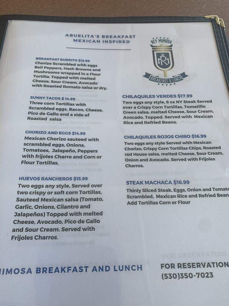 Rey Mimosa Breakfast and Lunch - Cameron Park, CA menu_pic