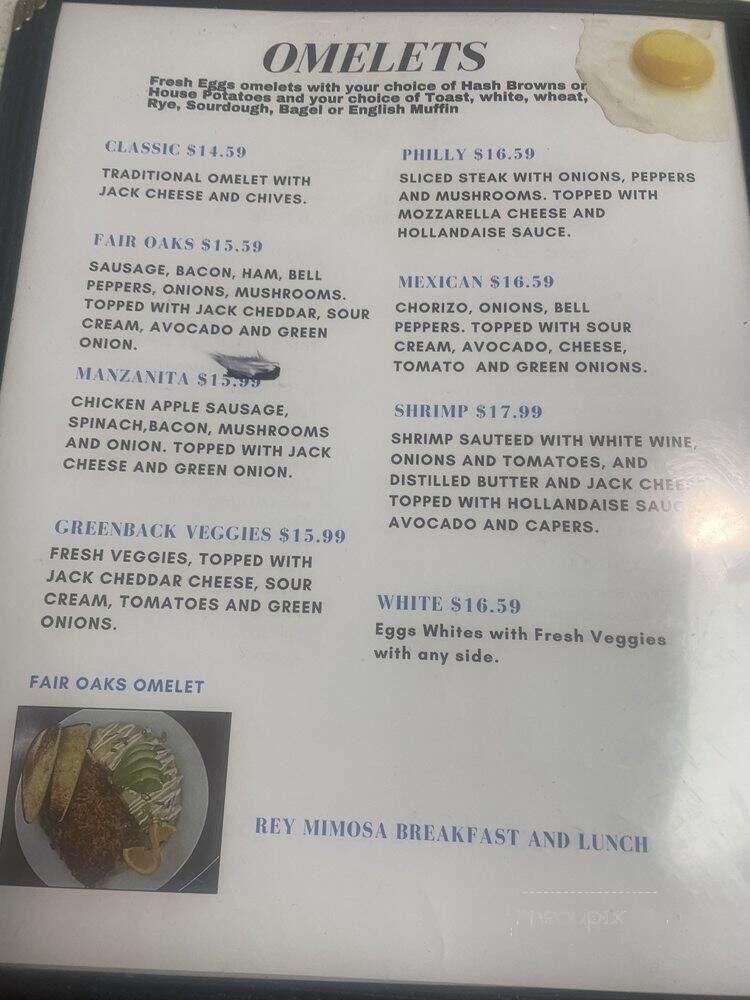 Rey Mimosa Breakfast and Lunch - Cameron Park, CA menu_pic