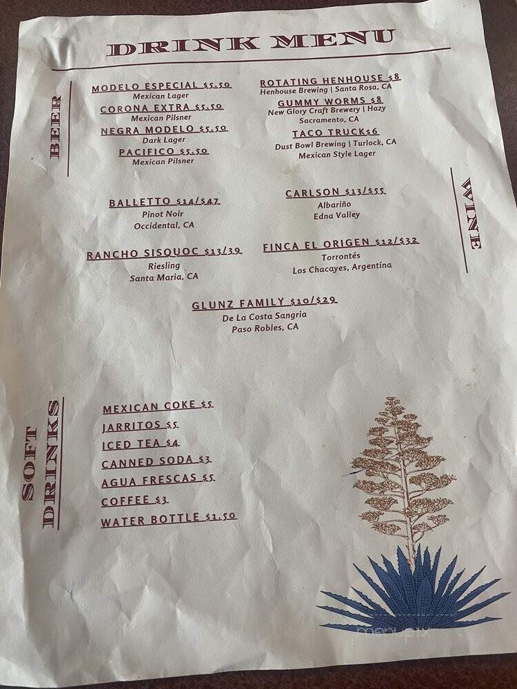Quiote - Petaluma, CA menu_pic