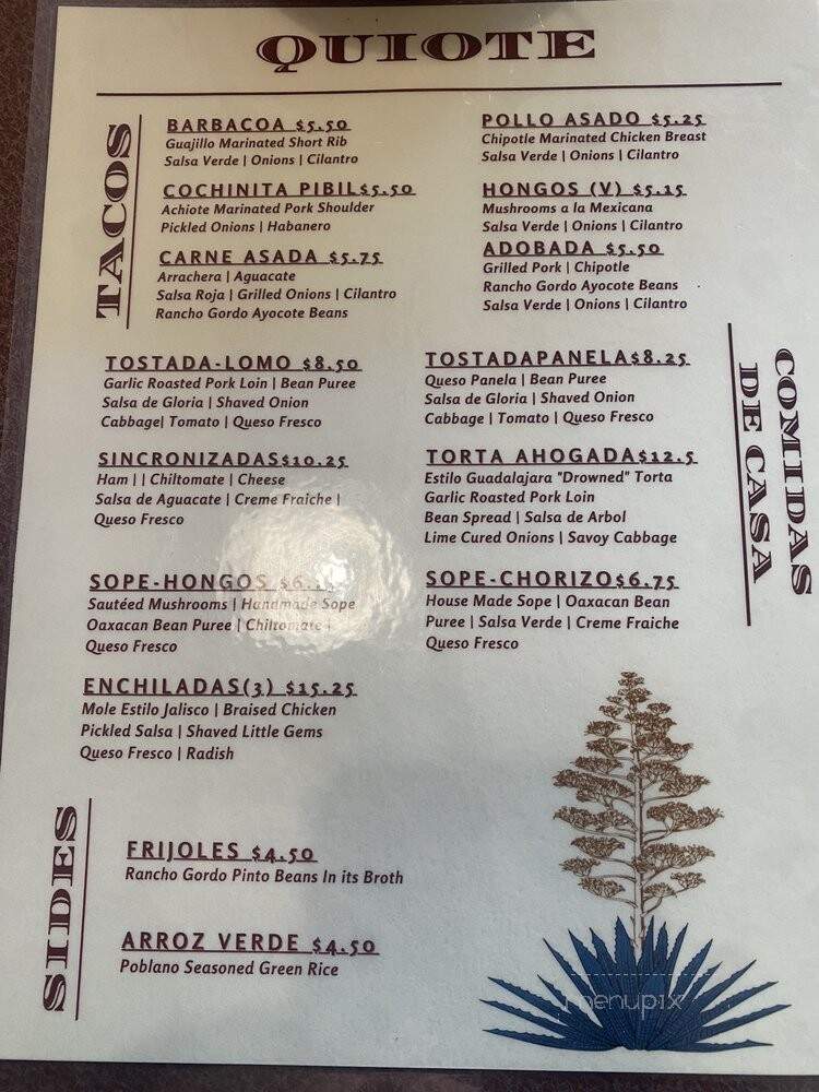 Quiote - Petaluma, CA menu_pic