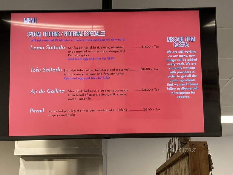 Casera Latin Kitchen and Bakery - Oceanside, CA menu_pic
