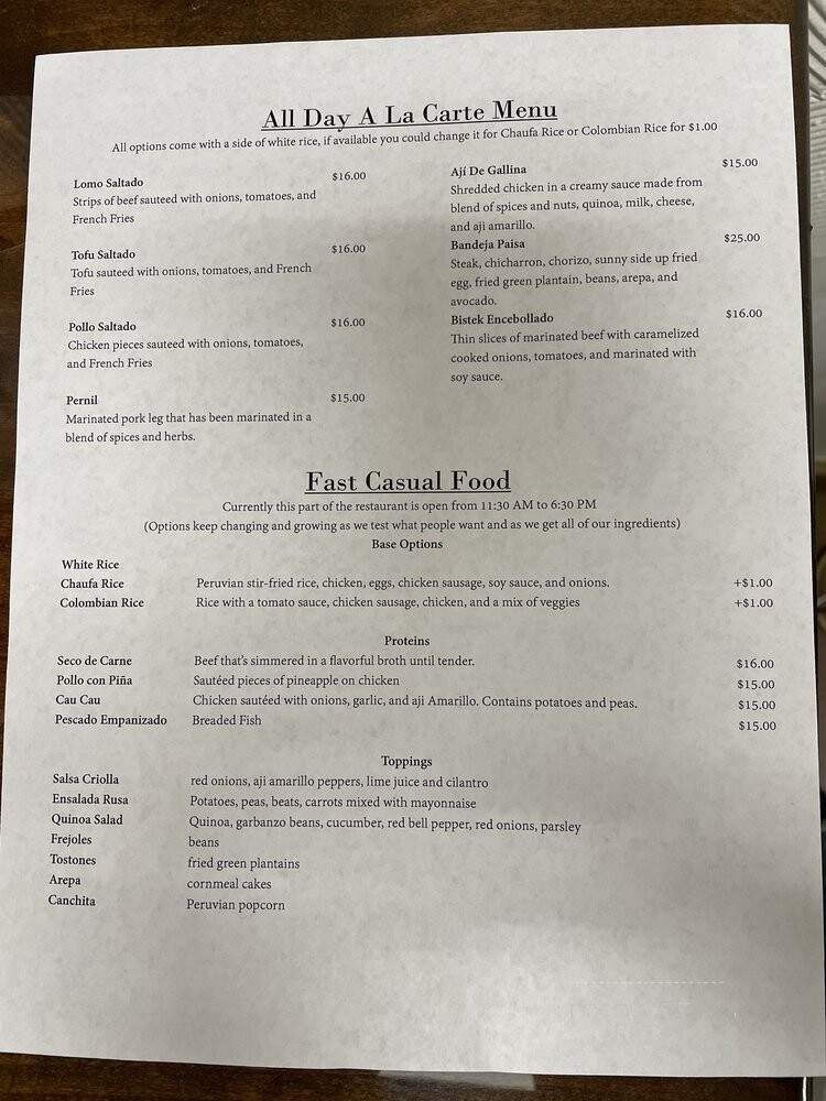Casera Latin Kitchen and Bakery - Oceanside, CA menu_pic