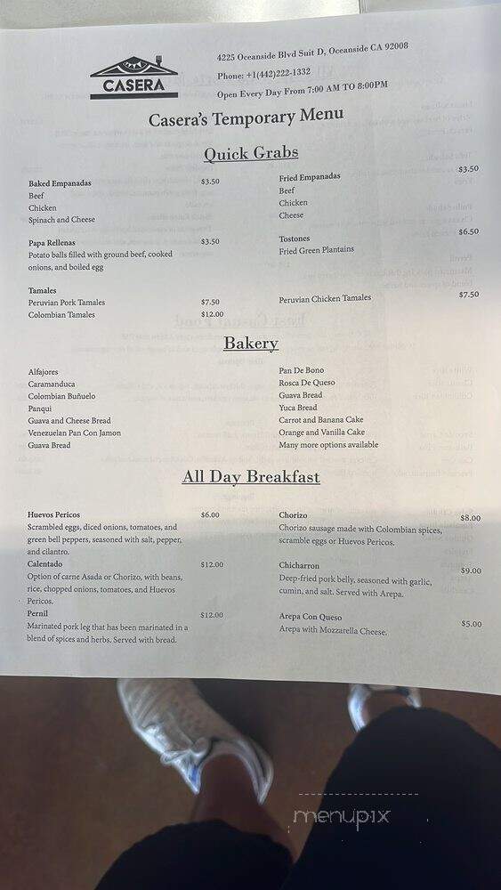 Casera Latin Kitchen and Bakery - Oceanside, CA menu_pic