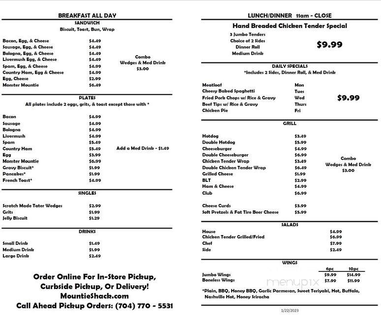 The Mountie Shack - Kings Mountain, NC menu_pic