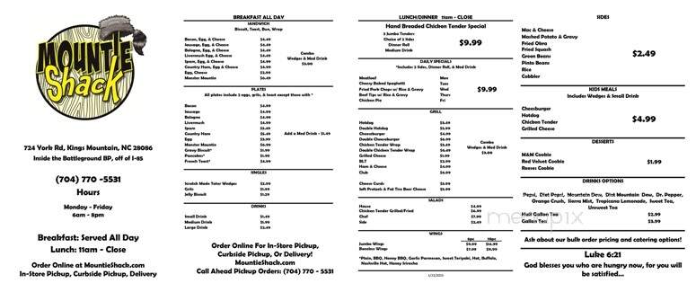 The Mountie Shack - Kings Mountain, NC menu_pic