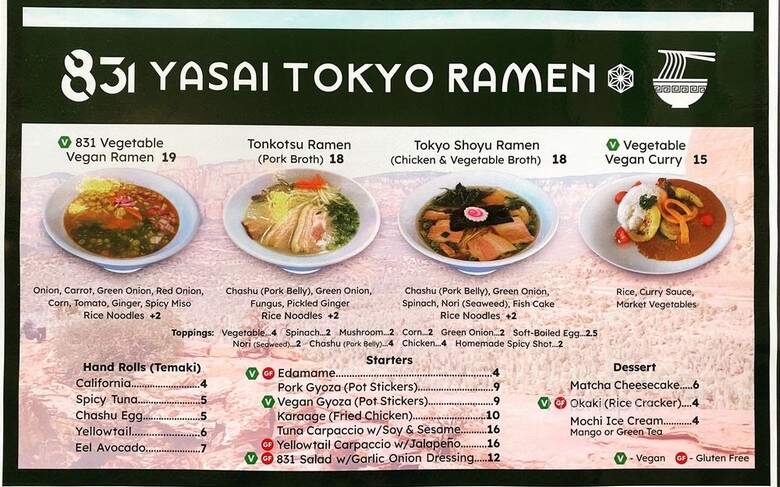 831 Yasai Tokyo Ramen - Sedona, AZ menu_pic