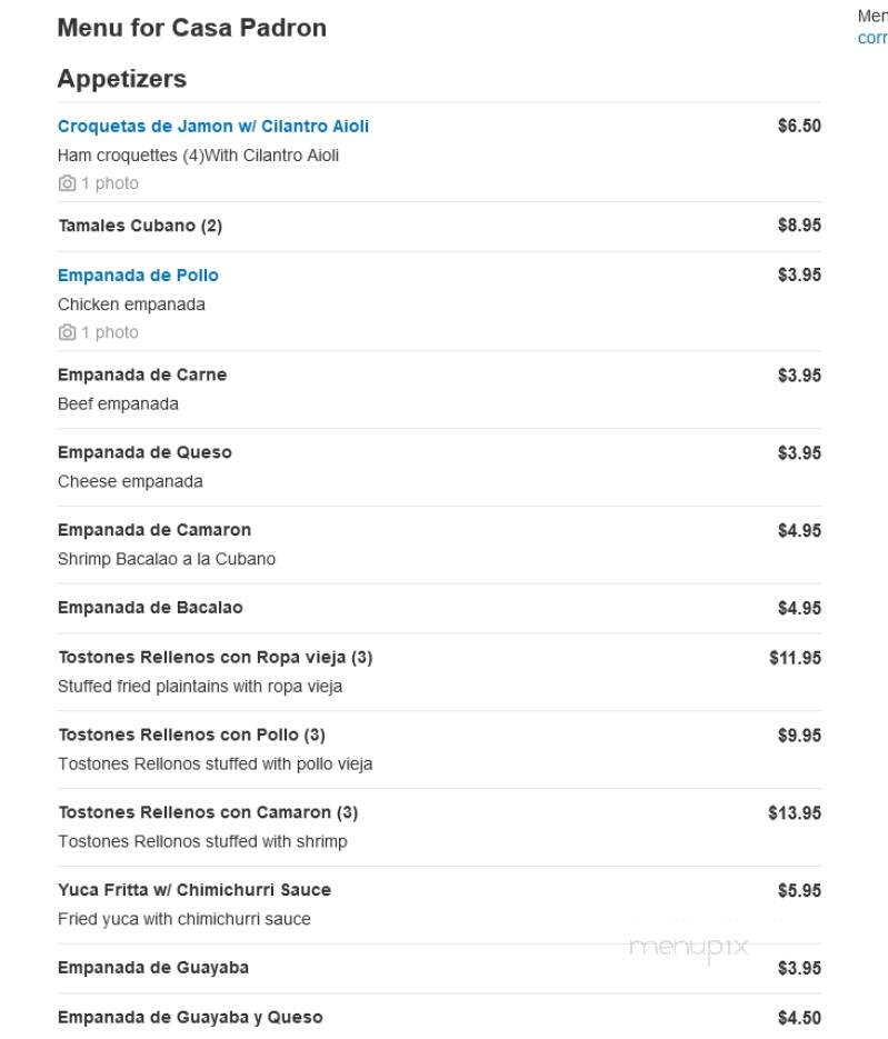 Casa Padron - Stonington, CT menu_pic