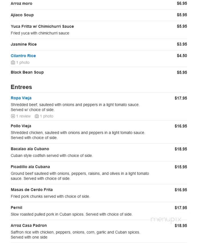 Casa Padron - Stonington, CT menu_pic