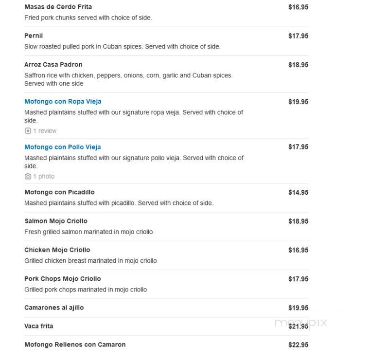 Casa Padron - Stonington, CT menu_pic