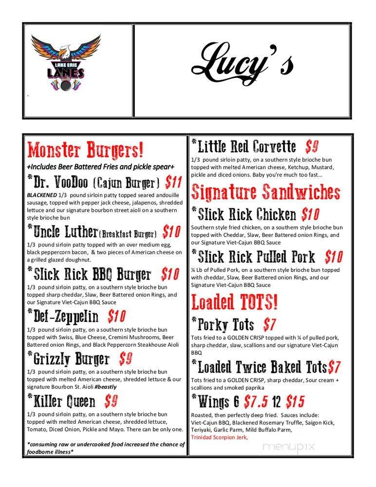 Lucy's Bar and Grill - Vermilion, OH menu_pic