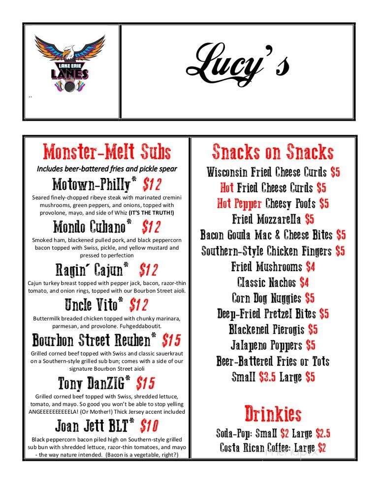 Lucy's Bar and Grill - Vermilion, OH menu_pic