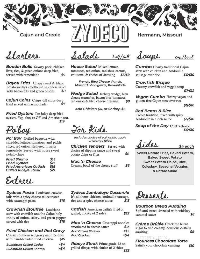 Zydeco - Hermann, MO menu_pic