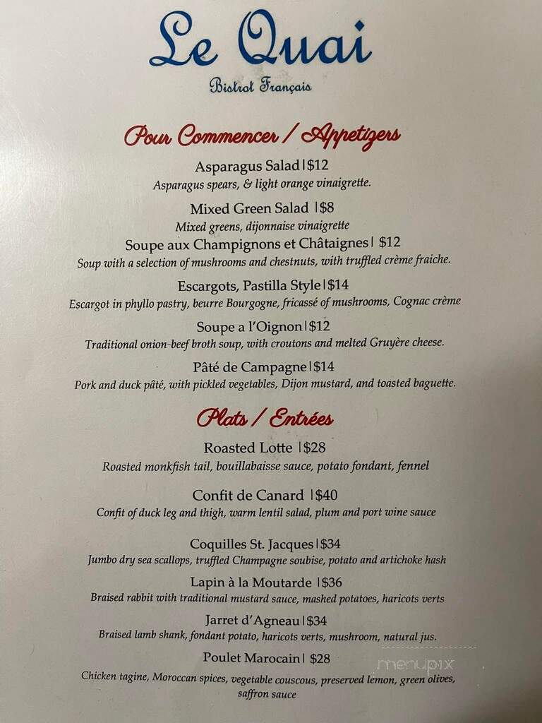 Le Quai Bistro - Waterford, NY menu_pic