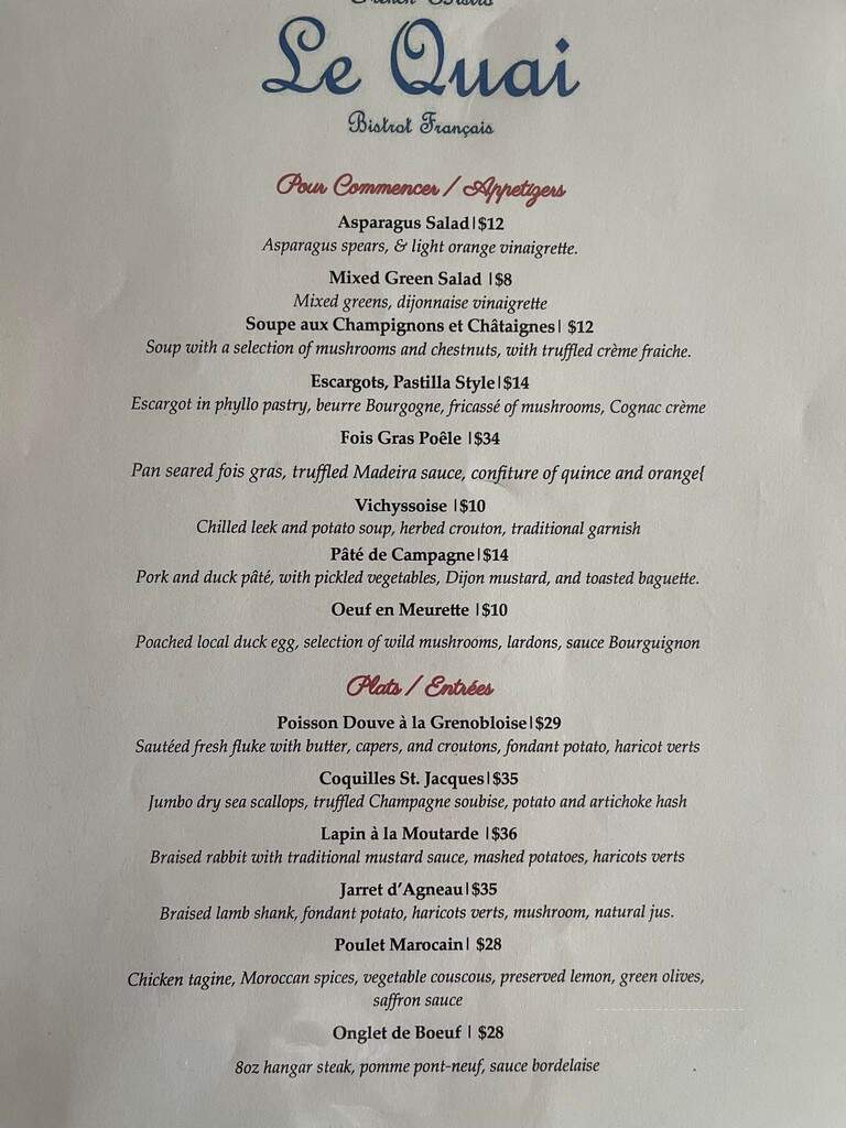Le Quai Bistro - Waterford, NY menu_pic
