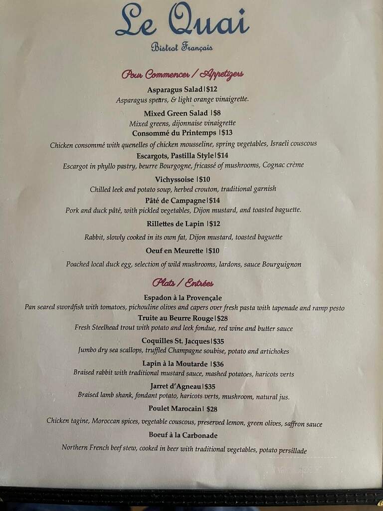 Le Quai Bistro - Waterford, NY menu_pic