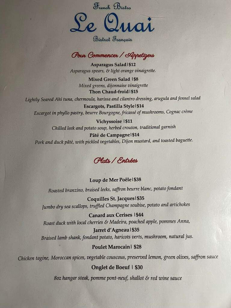 Le Quai Bistro - Waterford, NY menu_pic