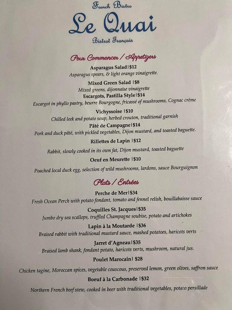 Le Quai Bistro - Waterford, NY menu_pic