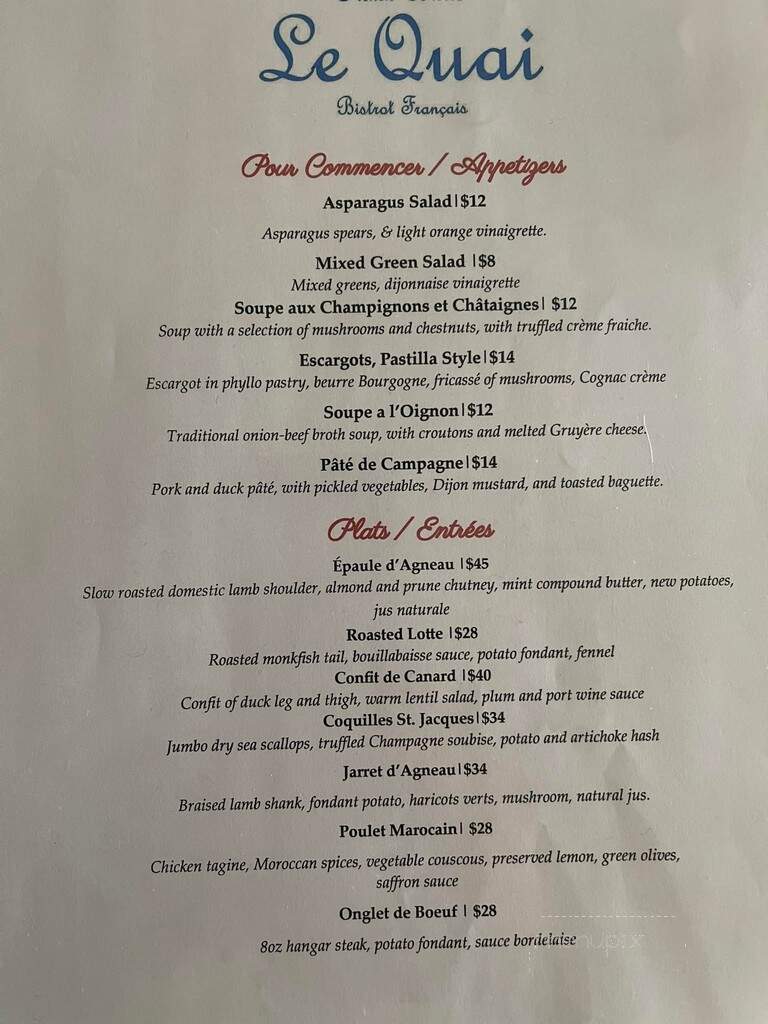 Le Quai Bistro - Waterford, NY menu_pic