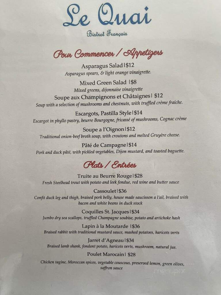 Le Quai Bistro - Waterford, NY menu_pic