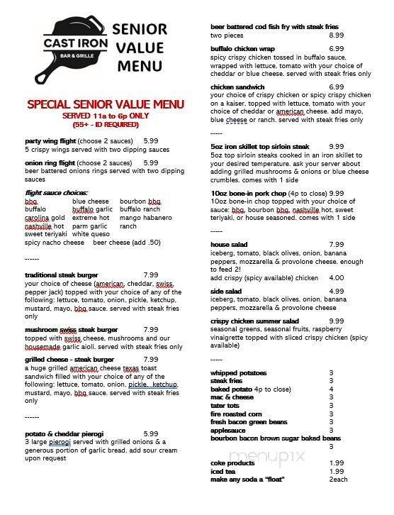 Cast Iron Bar & Grille - Canal Fulton, OH menu_pic