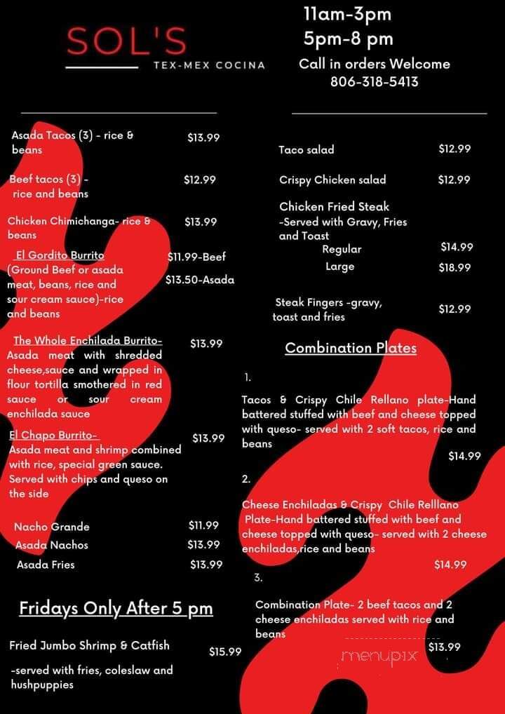 Sol's Tex-Mex Cocina - Clarendon, TX menu_pic