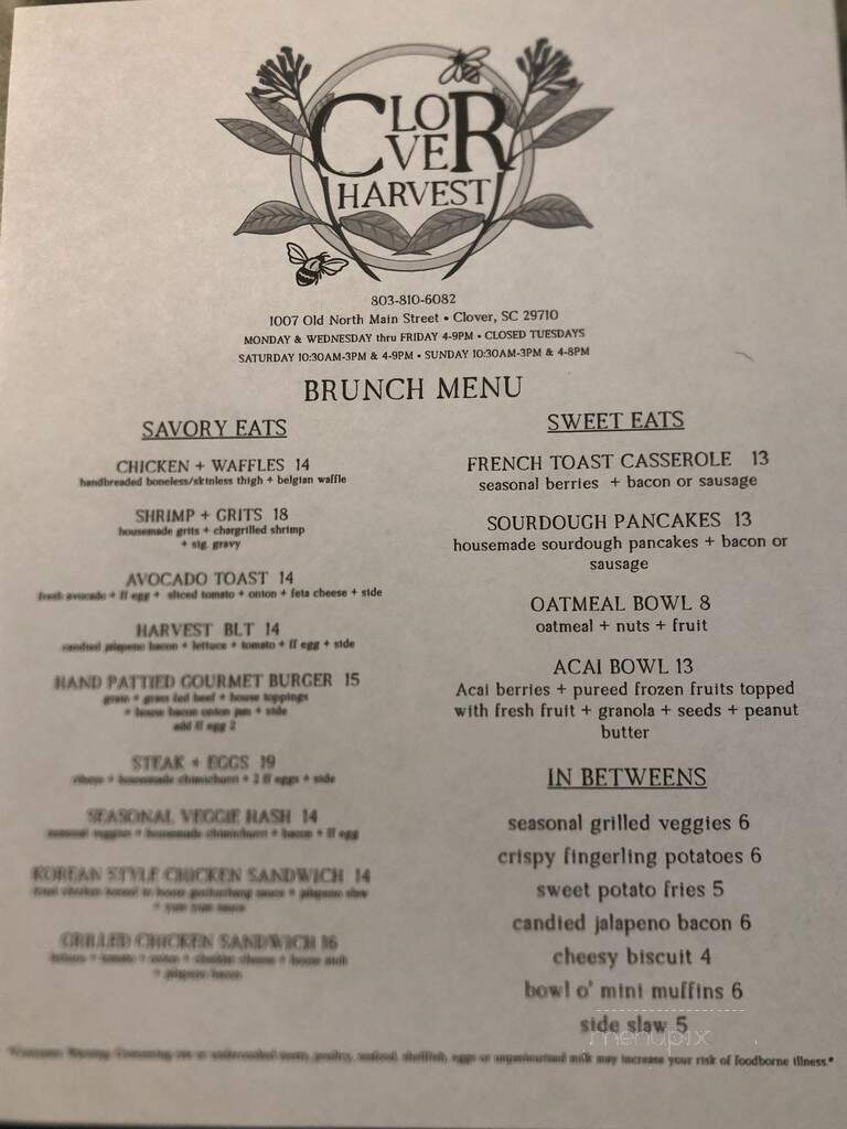 Clover Harvest - Clover, SC menu_pic