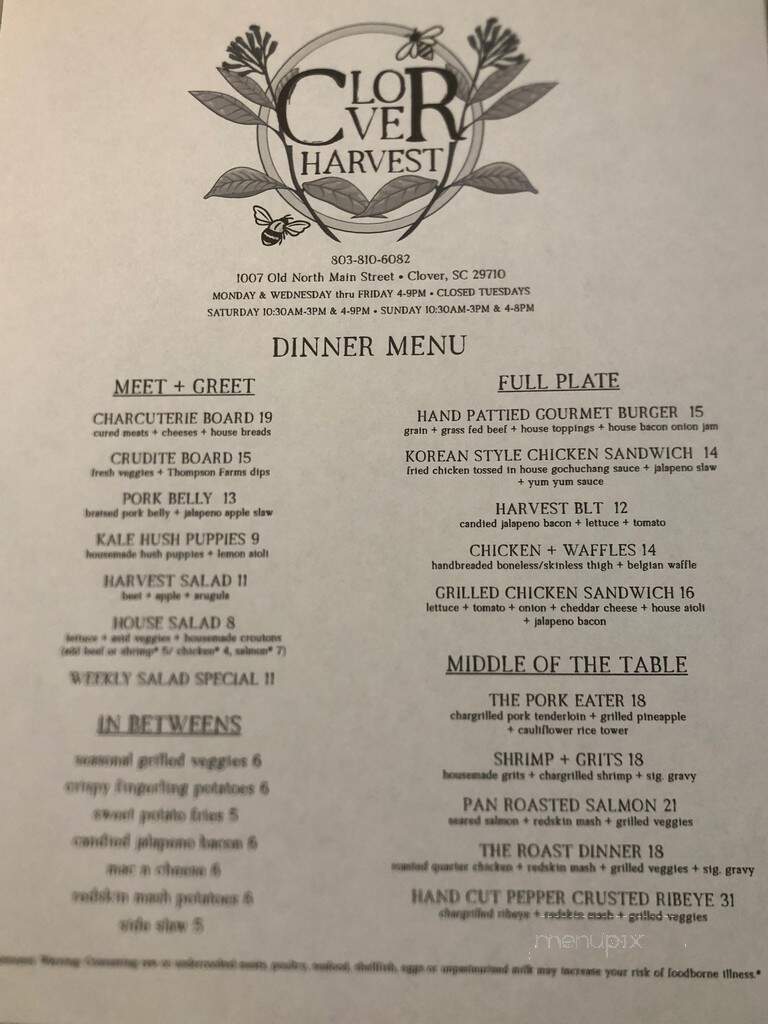 Clover Harvest - Clover, SC menu_pic